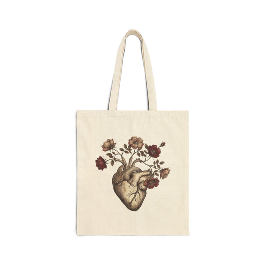 Anatomical Heart Tote Bag | Vintage Roses Canvas Bag